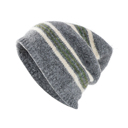 Striped Wool-Blend Beanie & Plaid Fringed Scarf Set — Soft Knit Hat (36 x 26 cm) and Oversized Shawl (200 x 65 cm); A Must-Have for Christmas and Cold Weather