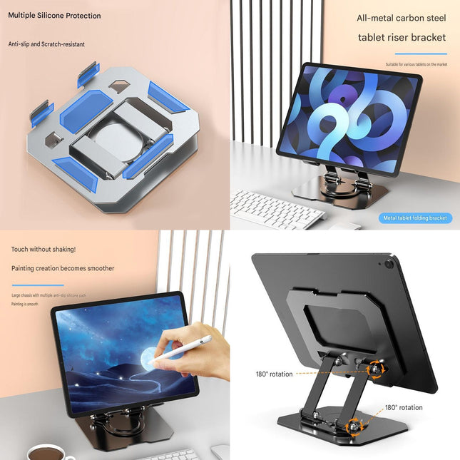 Study Focus Timer (Red) and Foldable Metal Tablet Stand (Black) Set, Mechanical Countdown Timer with Adjustable Aluminium Alloy Device Holder