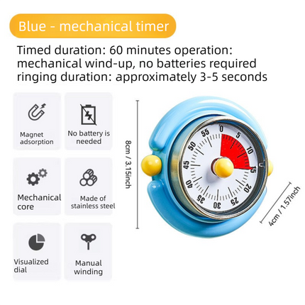 Macaron Pastel Dual-Tip Highlighter & Magnetic Mechanical Timer(Blue) Set - Visual Time Management for Study, Cooking & Productivity