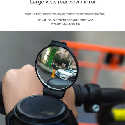 Bicycle Wrist Rearview Mirror 360 Rotatable - Adjustable Wrist Mounted Convex Cycling Mirror, 360 degree Rotation, Arm Strap Handlebar Mount, Cycling Safety for Urban Commuting and Travel Use