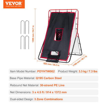 Baseball And Softball Rebounder Net 3.5x4.5 ft 2-in-1 Switch Hitter Pitch
