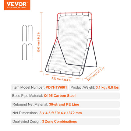 Baseball And Softball Rebounder Net, 3 x 4.5 ft PitchBack Baseball Pitching Nest, 3-Way Baseball, Softball Pitchback Net, Fielding Trainer, Bounce Back Net for Fielding/Throwing Practice