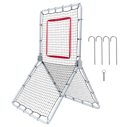 Baseball And Softball Rebounder Net, 3.5 x 6 ft PitchBack Baseball Pitching Nest, Softball Pitchback Net, Fielding Trainer, Bounce Back Net for Fielding/Throwing Practice, 5 Adjustable Angles