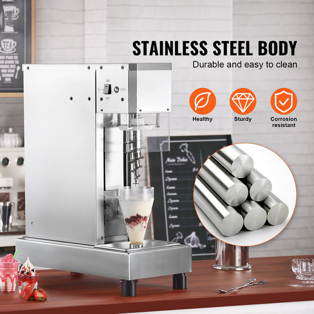 Ice Cream Blender, 750W High-Speed Ice Cream Maker Mixer Stir Machine 1740RPM, 304 Stainless Steel Ice Cream Shaker, Long Handle + PC Protective Shield, Customizable with any Flavor of Ice Cream