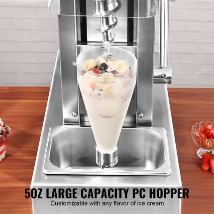 Ice Cream Blender, 750W High-Speed Ice Cream Maker Mixer Stir Machine 1740RPM, 304 Stainless Steel Ice Cream Shaker, Long Handle + PC Protective Shield, Customizable with any Flavor of Ice Cream