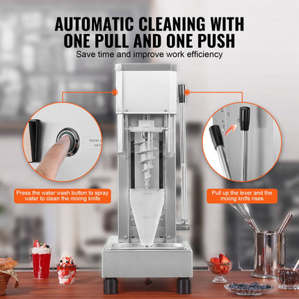 Ice Cream Blender, 750W High-Speed Ice Cream Maker Mixer Stir Machine 1740RPM, 304 Stainless Steel Ice Cream Shaker, Long Handle + PC Protective Shield, Customizable with any Flavor of Ice Cream