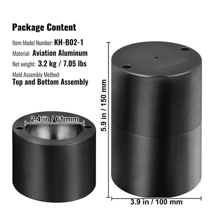 Ice Ball Press, 6cm Ice Ball Maker, Aircraft Al Alloy Ice Ball Press Kit for 60mm Ice Sphere, Ice Press with Tong and Drip Tray, for Whiskey, Cocktail, Bourbon, Scot on Party & Holiday, Black