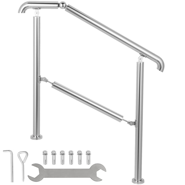 3 Step Railing Stainless Steel Transitional Handrail fit for Level Surface and 1 to 3 Steps Adjustable Stair Railing Indoor Outdoor Step Railings 220lb Capacity W/ Installation Kit Porch DIY