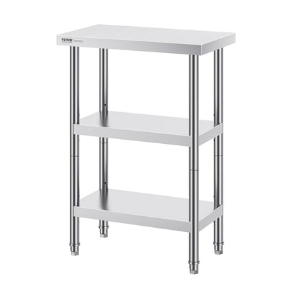 Stainless Steel Food Prep Table, 14 x 24 x 34 Inch Commercial Kitchen Worktable, with 2 Adjustable Undershelf, Heavy Duty Prep Table Metal Work Table for BBQ, Kitchen, Home, and Garage