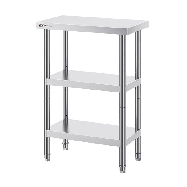 Stainless Steel Food Prep Table, 14 x 24 x 34 Inch Commercial Kitchen Worktable, with 2 Adjustable Undershelf, Heavy Duty Prep Table Metal Work Table for BBQ, Kitchen, Home, and Garage