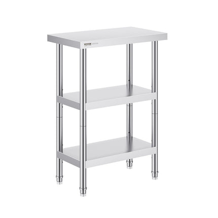 Stainless Steel Food Prep Table, 14 x 24 x 34 Inch Commercial Kitchen Worktable, with 2 Adjustable Undershelf, Heavy Duty Prep Table Metal Work Table for BBQ, Kitchen, Home, and Garage