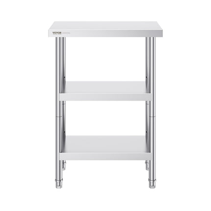 Stainless Steel Food Prep Table, 14 x 24 x 34 Inch Commercial Kitchen Worktable, with 2 Adjustable Undershelf, Heavy Duty Prep Table Metal Work Table for BBQ, Kitchen, Home, and Garage