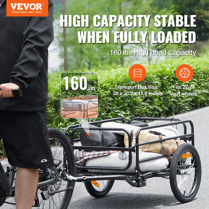 Bike Cargo Trailer, 72.5 kg Load, Heavy-Duty Bicycle Wagon Cart, Foldable Compact Storage & Quick Release with Universal Hitch, 406.4 mm Wheels, Safe Reflectors, Fits 558.8-711.2 mm Bike Wheels