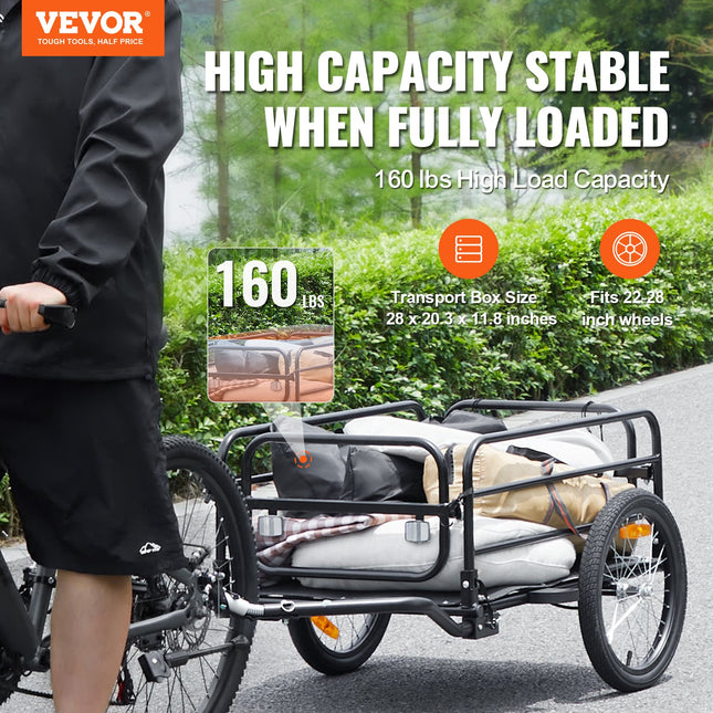 Bike Cargo Trailer, 72.5 kg Load, Heavy-Duty Bicycle Wagon Cart, Foldable Compact Storage & Quick Release with Universal Hitch, 406.4 mm Wheels, Safe Reflectors, Fits 558.8-711.2 mm Bike Wheels