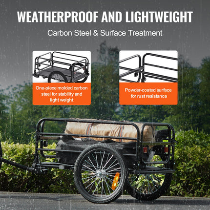 Bike Cargo Trailer, 72.5 kg Load, Heavy-Duty Bicycle Wagon Cart, Foldable Compact Storage & Quick Release with Universal Hitch, 406.4 mm Wheels, Safe Reflectors, Fits 558.8-711.2 mm Bike Wheels