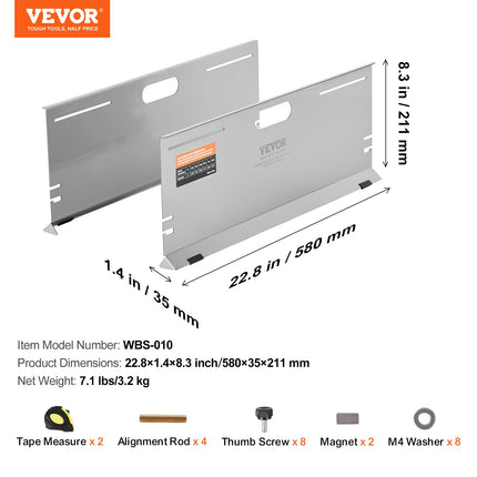Wheel Alignment Tool, 2-Pack Alignment Tool Toe Plates, Stainless Steel Toe Angle Measurement Tool Plate, 4 Alignment Rods and Magnetic Slots, Includes Measuring Tapes & Conversion Chart
