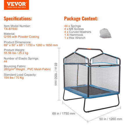 6FT Trampoline for Kids, 72" Indoor/Outdoor Toddlers Trampoline, Mini Baby Trampoline with Safety Enclosure Net, Gymnastics Bar, Hammock, Recreational Trampoline Birthday Gift for 3+ Years Kids