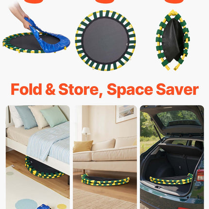 3FT Trampoline for Kids, 92 cm Trampolines Indoor/Outdoor Trampoline for Toddlers, Foldable Mini Baby Trampoline with Foam Handle, Recreational Trampoline Birthday Gift for 3+ Years Kids