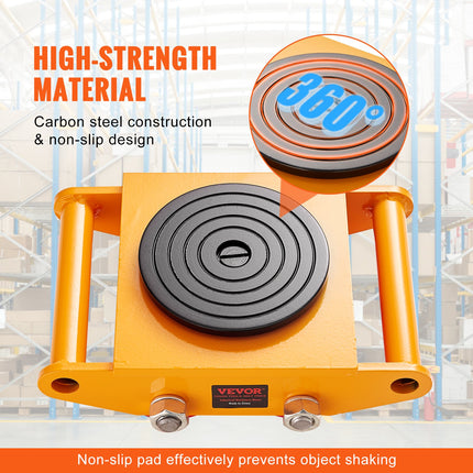4PCS Machinery Skate Dolly, 17637LBS/8T Industrial Machinery Mover, Heavy Duty Carbon Steel Machinery Moving Skate with 4 PU Wheels and 360° Rotation Non-Slip Cap for Warehouse Workshop Factory