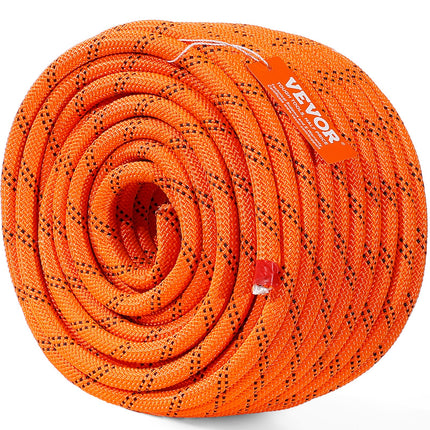 Double Braided Polyester Rope, 12.7 mm x 36.57 m, 48 Strands, 35.58kN Breaking Strength Outdoor Climbing Rope, Arborist Rigging Rope for Rock Hiking Camping Swing Rappelling Rescue, Orange/Black