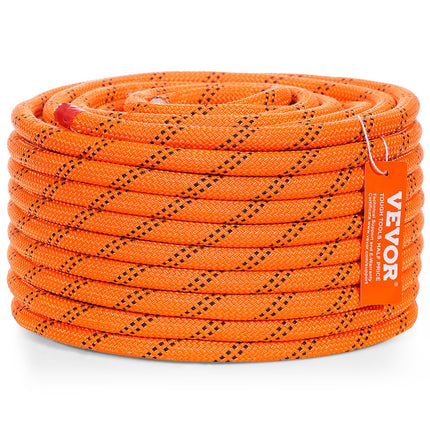 Double Braided Polyester Rope, 12.7 mm x 36.57 m, 48 Strands, 35.58kN Breaking Strength Outdoor Climbing Rope, Arborist Rigging Rope for Rock Hiking Camping Swing Rappelling Rescue, Orange/Black