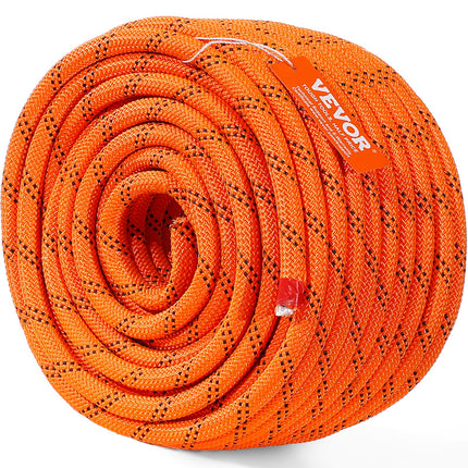Double Braided Polyester Rope, 12.7 mm x 36.57 m, 48 Strands, 35.58kN Breaking Strength Outdoor Climbing Rope, Arborist Rigging Rope for Rock Hiking Camping Swing Rappelling Rescue, Orange/Black