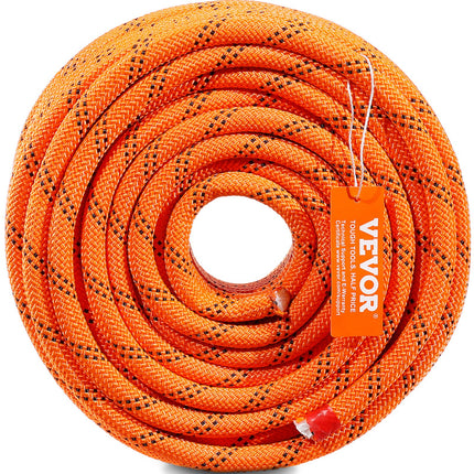 Double Braided Polyester Rope, 12.7 mm x 36.57 m, 48 Strands, 35.58kN Breaking Strength Outdoor Climbing Rope, Arborist Rigging Rope for Rock Hiking Camping Swing Rappelling Rescue, Orange/Black