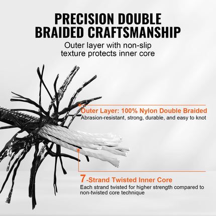 Braided Nylon Rope, 5 mm x 304.8 m, 32 Strands, 3.20kN Breaking Strength Outdoor Climbing Rope, Arborist Tree Climbing Rigging Rope Ideal for Rock Hiking Camping Swing Rappelling Rescue, Black