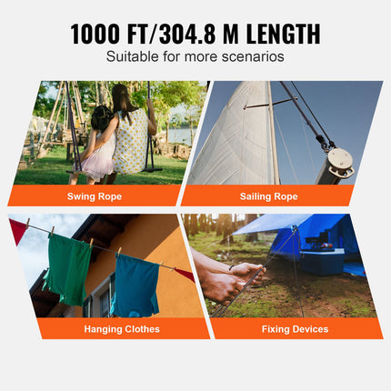 Braided Nylon Rope, 5 mm x 304.8 m, 32 Strands, 3.20kN Breaking Strength Outdoor Climbing Rope, Arborist Tree Climbing Rigging Rope Ideal for Rock Hiking Camping Swing Rappelling Rescue, Black