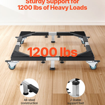 Fridge Stand Mobile Base, 1200 lbs Load Capacity, Washing Machine Stand with 8 Locking Twin Wheels and 4 Brakes, 23-36.6 Inches Adjustable Furniture Dolly for Washer, Refrigerator and Dryer