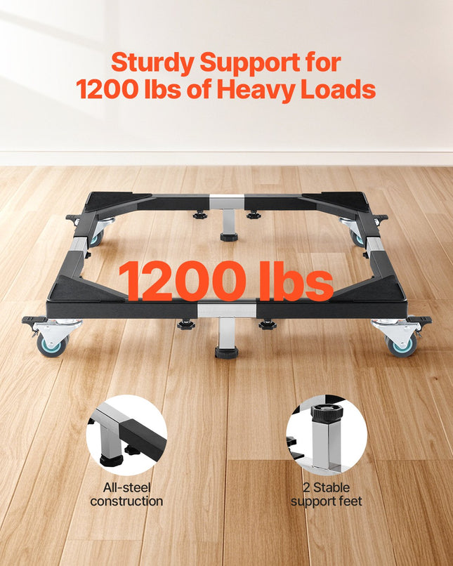 Fridge Stand Mobile Base, 1200 lbs Load Capacity, Washing Machine Stand with 8 Locking Twin Wheels and 4 Brakes, 23-36.6 Inches Adjustable Furniture Dolly for Washer, Refrigerator and Dryer