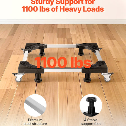 Fridge Stand Mobile Base, 1100 lbs Load Capacity, Washing Machine Stand with 8 Locking Twin Wheels and 4 Brakes, 27.5 -35.4 Inches Adjustable Furniture Dolly for Washer, Refrigerator and Dryer