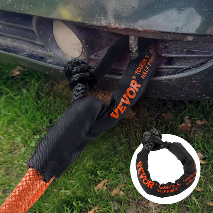 Synthetic Soft Shackle Rope, 2 Pack 12.7 x 558.8 mm 20 Ton Breaking Strength, Recovery Tow Shackles with Extra 2 Sleeves and Storage Bag for UTV, ATV, Trucks, Jeep, Off-Road Vehicles, Black