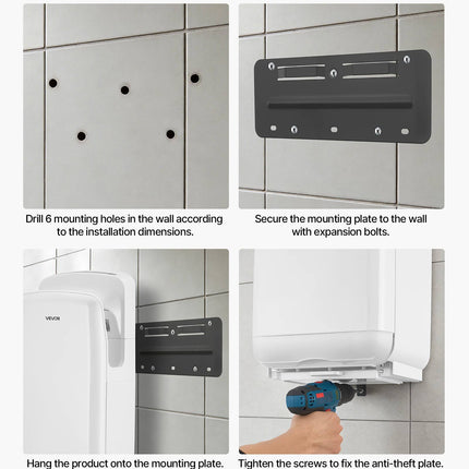 Vertical Hand Dryer, Hand Dryers with HEPA Filter, 19000 RPM High-Speed Motor, Dual-Side Airflow, ABS Sturdy Automatic Air Wall Mount Fast Drying for Commercial Bathrooms Modern Home, White
