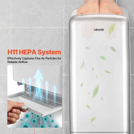 Vertical Hand Dryer, Hand Dryers with HEPA Filter, 19000 RPM High-Speed Motor, Dual-Side Airflow, ABS Sturdy Automatic Air Wall Mount Fast Drying for Commercial Bathrooms Modern Home, Silver