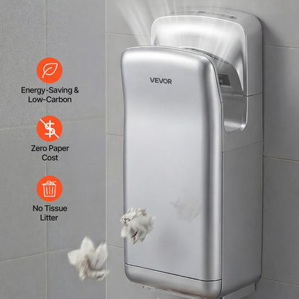 Vertical Hand Dryer, Hand Dryers with HEPA Filter, 19000 RPM High-Speed Motor, Dual-Side Airflow, ABS Sturdy Automatic Air Wall Mount Fast Drying for Commercial Bathrooms Modern Home, Silver