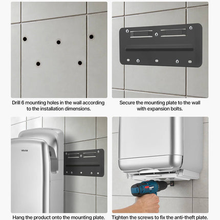 Vertical Hand Dryer, Hand Dryers with HEPA Filter, 19000 RPM High-Speed Motor, Dual-Side Airflow, ABS Sturdy Automatic Air Wall Mount Fast Drying for Commercial Bathrooms Modern Home, Silver