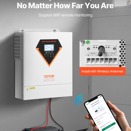 Hybrid Solar Inverter, 3500W, All in One Pure Sine Wave Power Inverter Charger, 220V AC, with Built-in 100A MPPT Solar Charger Controller, for Off-Grid System Lead Acid Lithium Battery