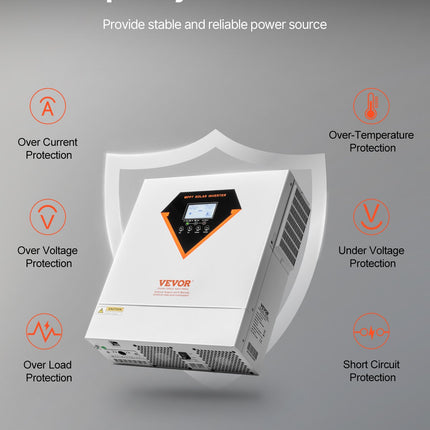 Hybrid Solar Inverter, 3500W, All in One Pure Sine Wave Power Inverter Charger, 220V AC, with Built-in 100A MPPT Solar Charger Controller, for Off-Grid System Lead Acid Lithium Battery