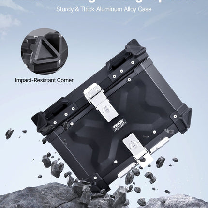 Motorcycle Top Case, Universal Aluminum Alloy Motorbike Tail Box with Leather Lining, 45L Waterproof Detachable Motorcycle Top Box with Lock & Back Cushion, Fit for 99% of Motorcycle Frames