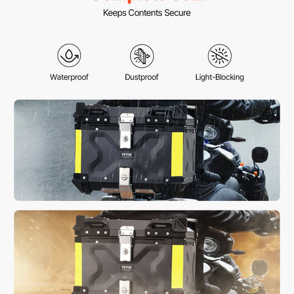 Motorcycle Top Case, Universal Aluminum Alloy Motorbike Tail Box with Leather Lining, 45L Waterproof Detachable Motorcycle Top Box with Lock & Back Cushion, Fit for 99% of Motorcycle Frames