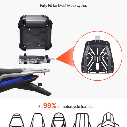 Motorcycle Top Case, Universal Aluminum Alloy Motorbike Tail Box with Leather Lining, 45L Waterproof Detachable Motorcycle Top Box with Lock & Back Cushion, Fit for 99% of Motorcycle Frames