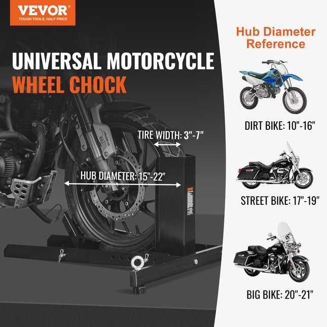 Motorcycle Wheel Chock Upright, 816.5 kg Capacity, Heavy-duty Steel Motorcycle Front Wheel Stand with 6 Adjustable Holes, For 381-558.8 mm Off-Road Motorcycles, Standard Motorcycles
