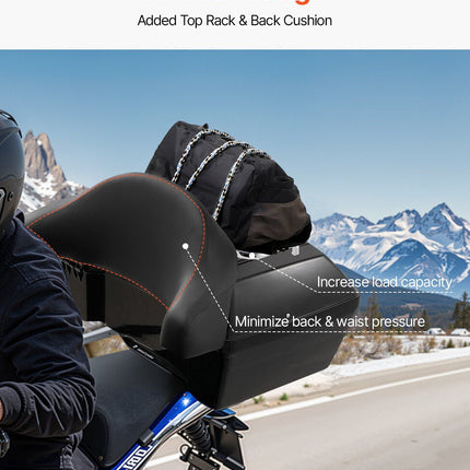 Motorcycle Top Case, Universal Durable PP Material Motorbike Tail Box with Reflective Panel, 48L Waterproof Detachable Motorcycle Top Box with Multi-Hole Base, Fit for 99% of Motorcycle Frames