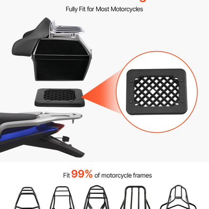 Motorcycle Top Case, Universal Durable PP Material Motorbike Tail Box with Reflective Panel, 48L Waterproof Detachable Motorcycle Top Box with Multi-Hole Base, Fit for 99% of Motorcycle Frames