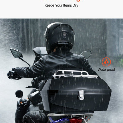 Motorcycle Top Case, Universal Durable PP Material Motorbike Tail Box with Reflective Panel, 48L Waterproof Detachable Motorcycle Top Box with Multi-Hole Base, Fit for 99% of Motorcycle Frames