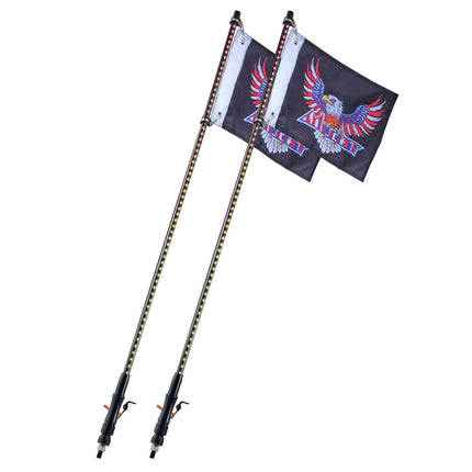 2 PCS 3 FT Whip Light, APP & RF Remote Control Led Whip Light, Waterproof RGB Chasing Lighted Whips with 4 Flags, for UTVs, ATVs, Motorcycles, RZR, Can-am, Trucks, Off-road, Go-karts