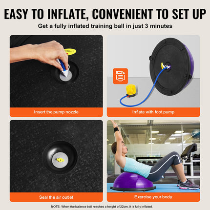 Half Exercise Ball Trainer, 23 inch Balance Ball Trainer, 660lbs Stability Ball, Yoga Ball with Resistance Bands & Foot Pump, Strength Fitness Ball for Home Gym, Full Body Workout, Purple