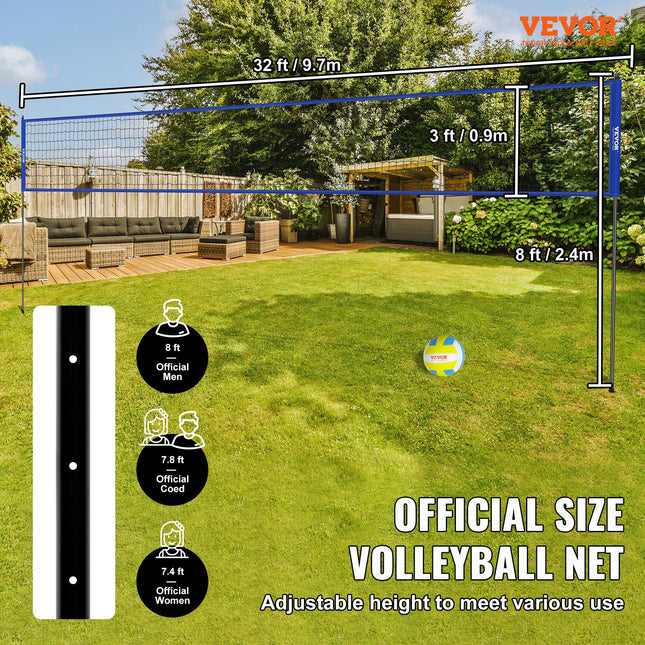 Outdoor Portable Volleyball Net System, Adjustable Height Steel Poles, Professional Volleyball Set with PVC Volleyball, Pump, Carrying Bag, Heavy Duty Volleyball Net for Backyard, Beach, Lawn