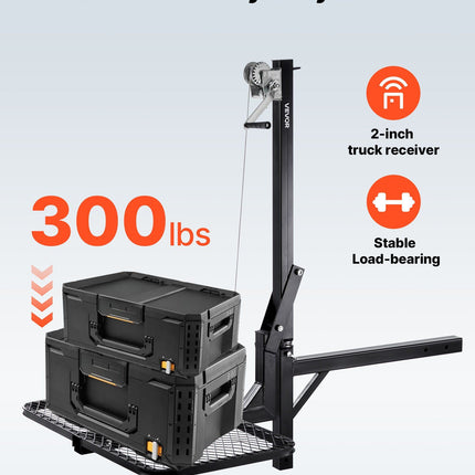 Hitch Deer Hoist with Lifting System Platform, 300 lbs Load Capacity, Game Hoist Winch Lift with 2-inch Receiver, 360-Degree Swivel Shaft & Foldable, Hitch-Mounted Deer Hanger for Moving Game